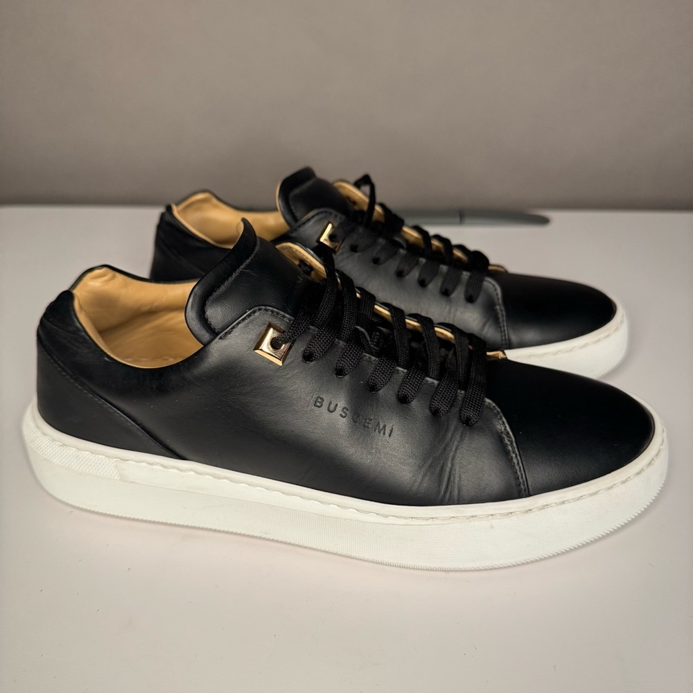 Buscemi Black Italian Leather White Sole Low Top Sneakers w/ Tan Lining Size 38 - Picture 6 of 16